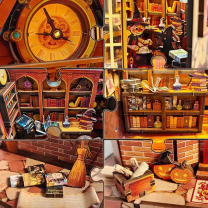 maquette steampunk halloween pavilion of time bois découpé laser réverbère vitraux citrouilles
